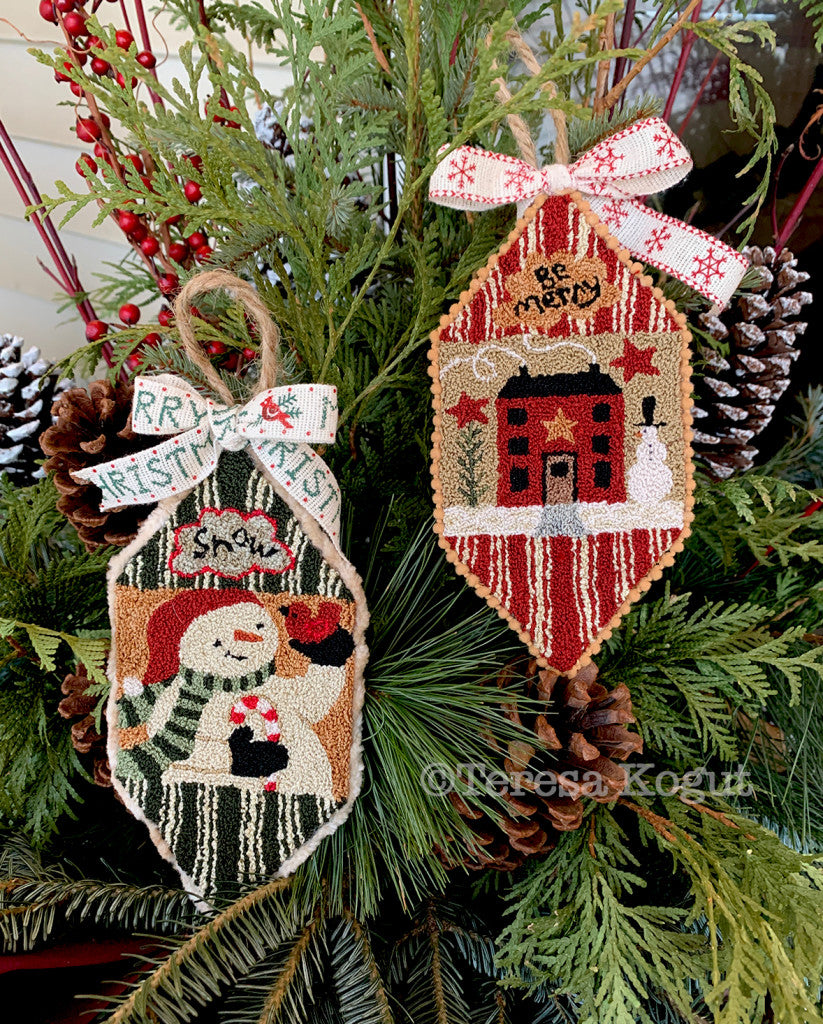 Snowman & House Ornaments ~ Punchneedle Pattern