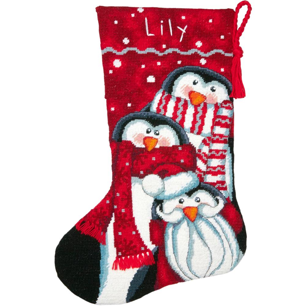 Holiday Penguin Trio Needlepoint Kit