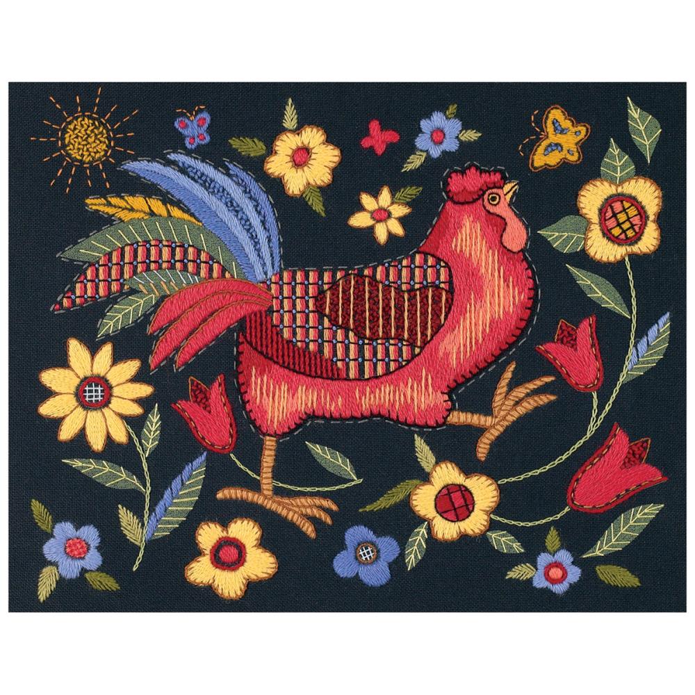Rooster in Black ~ Crewel Embroidery Kit