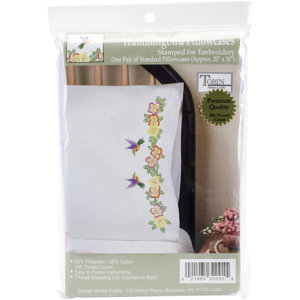 Hummingbird Stamped Pillowcase Pair