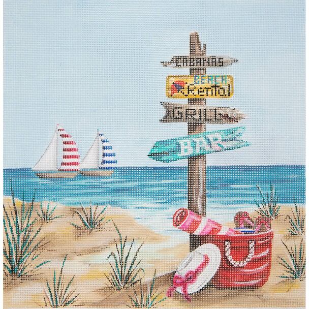 Beach Scene w/Sign Post