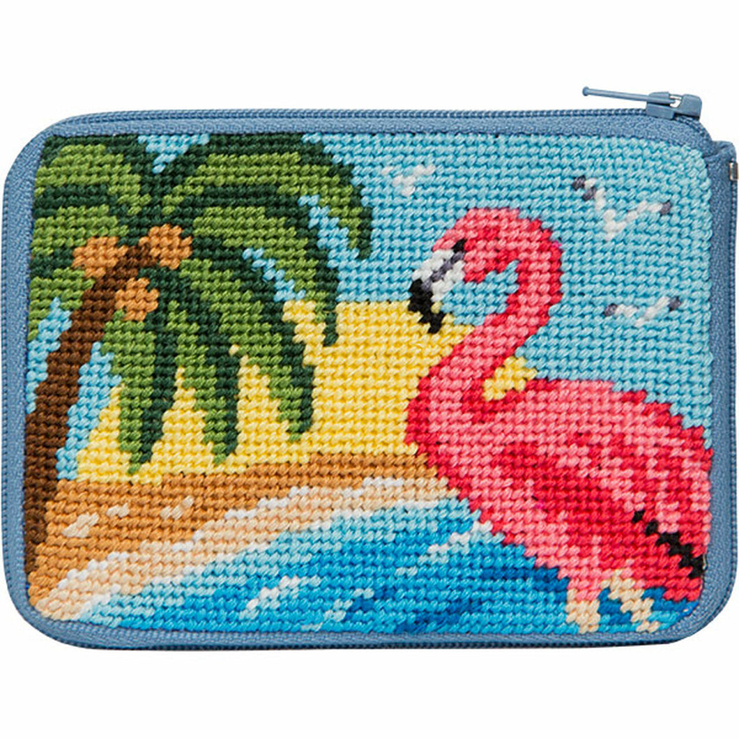 Stitch 'N Zip Needlepoint Coin/Credit Card Case - Flamingo