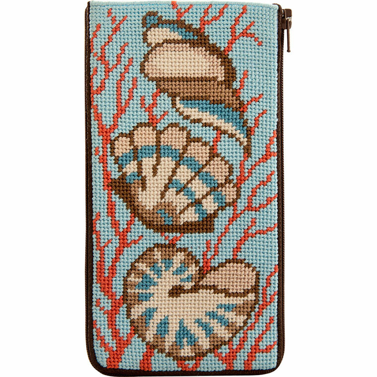 Stitch 'N Zip Needlepoint Eyeglass Case - Shells & Coral