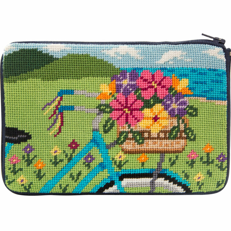 Stitch 'N Zip Needlepoint Cosmetic Case ~ Springtime Ride