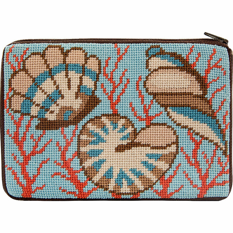 Stitch 'N Zip Needlepoint Cosmetic Case ~ Shells & Coral