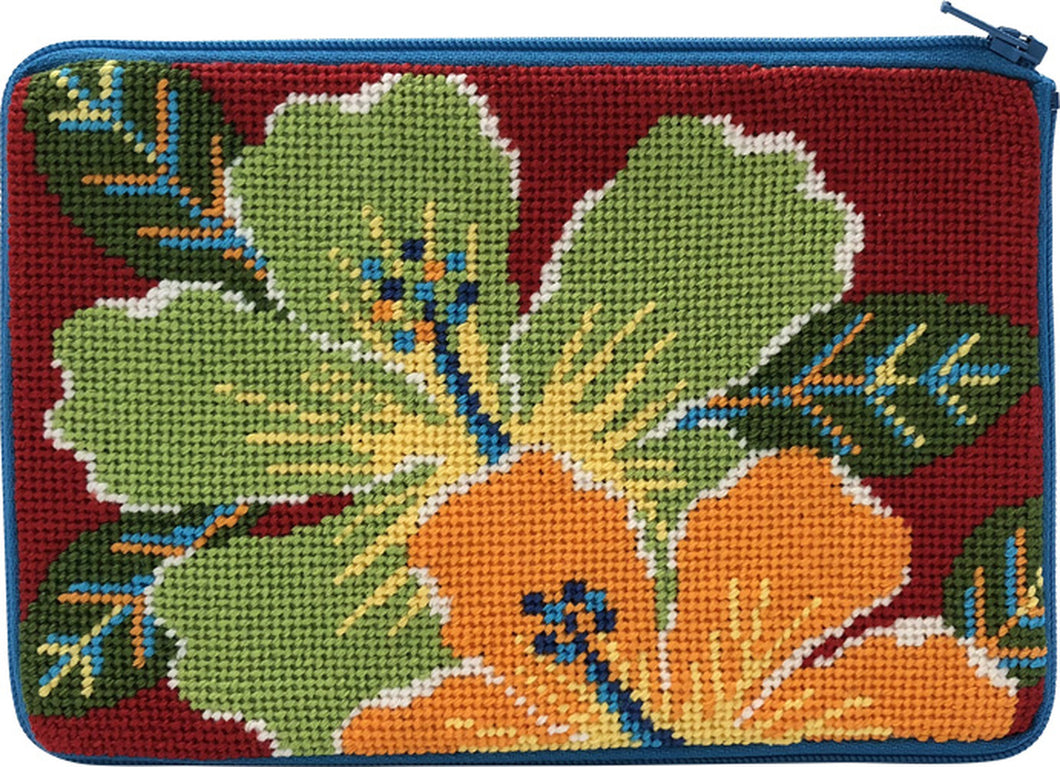 Stitch 'N Zip Needlepoint Cosmetic Case - Bright Hibiscus