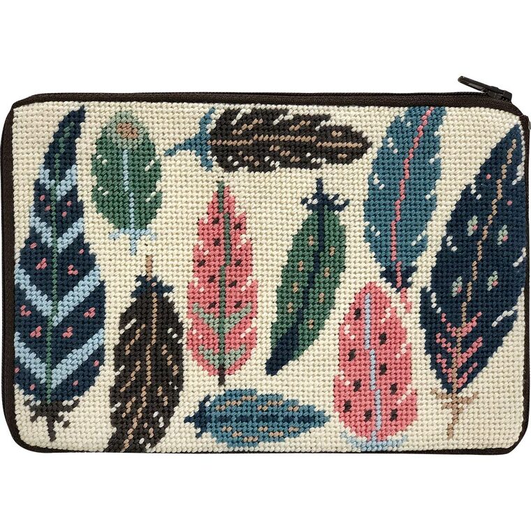 Stitch 'N Zip Needlepoint Cosmetic Case - Feathers