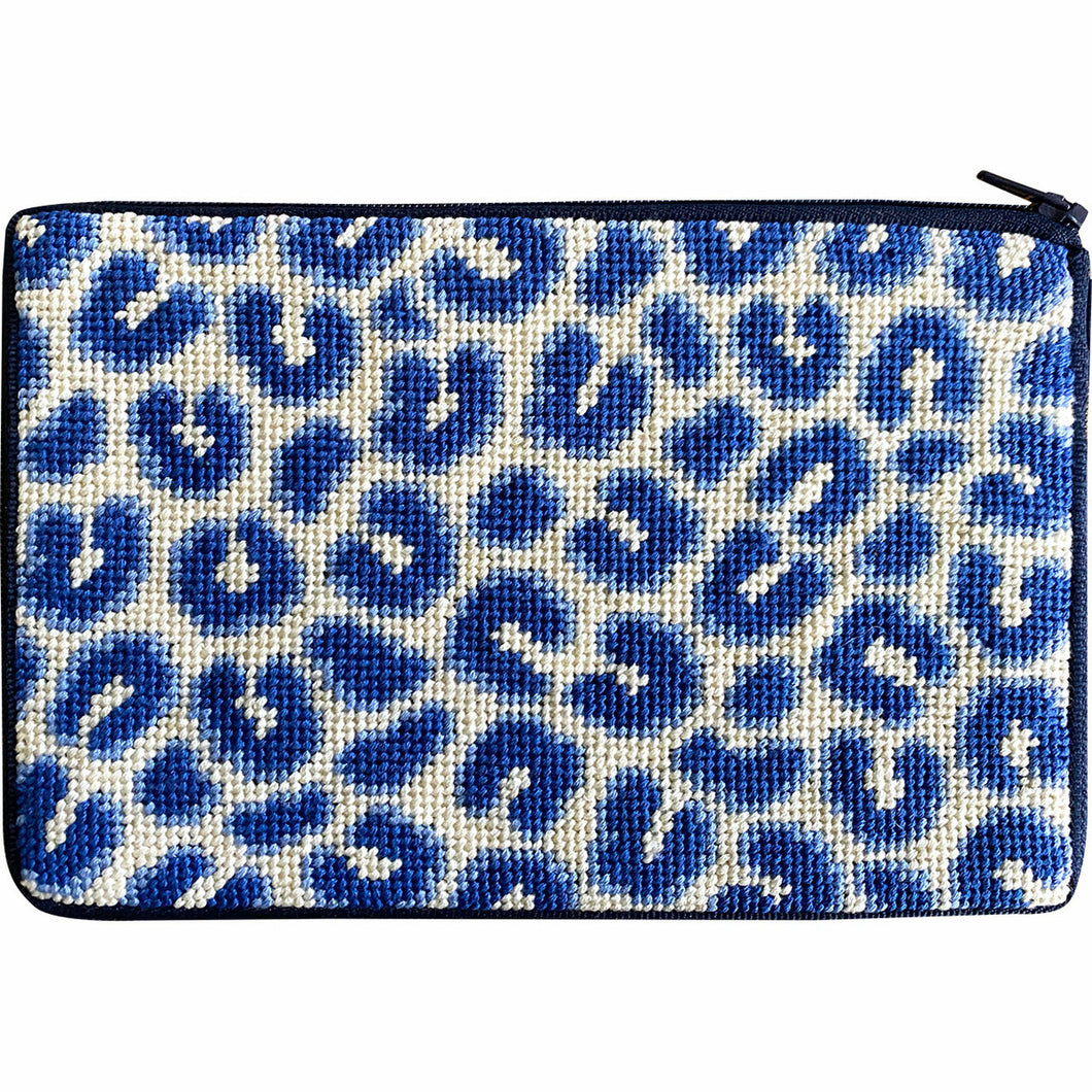 Stitch 'N Zip Needlepoint Cosmetic Case - Navy Leopard